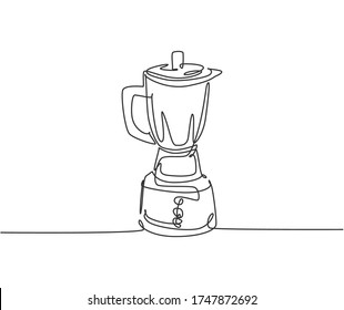 Dibujo de una sola línea continua de la licuadora eléctrica utensil doméstico. Aparato electrónico para el hogar para hacer que el zumo de frutas y verduras sea más suave. Ilustración gráfica de un vector de diseño de línea