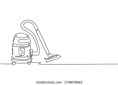 Single continuous line drawing of 
electric vacuum cleaner household utensil. Electronic wireless robot cleaning home appliance concept. Modern one line draw design graphic vector illustration