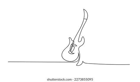Guitarra eléctrica de dibujo de línea continua única.La música rock iluminó el fondo del escenario con guitarra eléctrica de micrófono y altavoces. ilustración vectorial de diseño gráfico de una línea	