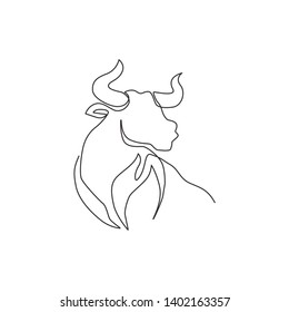 Single continuous line drawing of elegance head buffalo for multinational company logo identity. Luxury bull mascot concept for matador show. Modern one line draw design illustration vector graphic