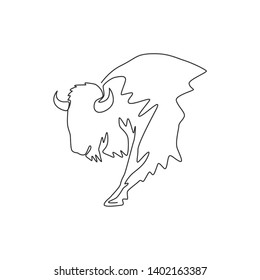 Single continuous line drawing of elegance american bison for multinational company logo identity. Luxury bull mascot concept for national park. One line draw design vector graphic illustration