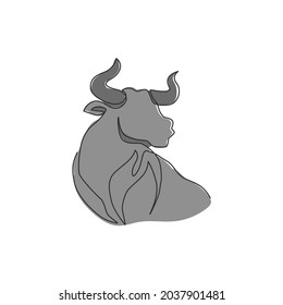 Single continuous line drawing of elegance head buffalo for multinational company logo identity. Luxury bull mascot concept for matador show. Modern one line draw design illustration vector graphic