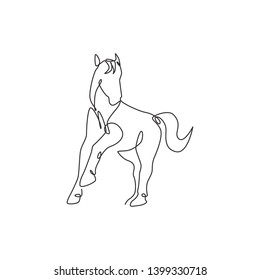 Single continuous line drawing of elegant horse running for company logo identity. Strong mustang mammal animal icon concept. Dynamic one line draw vector graphic design illustration