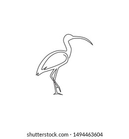 Single continuous line drawing of elegant ibis bird for organisation logo identity. University mascot concept for education institution icon. Modern one line draw design vector graphic illustration