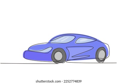 Single continuous line drawing elegant race car. Beautiful sports car boys favorite. Cars with reliable speed for racing. Racer transport concept. One line draw graphic design vector illustration