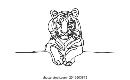 Single continuous line drawing of elegant Asian tiger for sport club logo identity. Dangerous big stripped cat mammal animal mascot concept for game club. One line draw design vector illustration