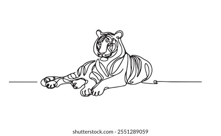 Dibujo de línea continua única de tigre asiático elegante para la identidad del logotipo del club deportivo. Peligroso concepto de mascota de animal de mamífero de gato desnudo grande para club de juego. Ilustración vectorial de diseño de un dibujo de línea