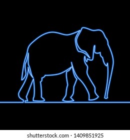 Single continuous line drawing elephant outline icon neon glow vector illustration concept