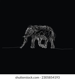 Single continuous line drawing of elephant animal for logo identity