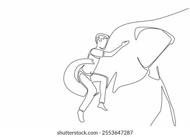 Single continuous line drawing An elephant is lifting a man with its trunk. An expression gratitude of animal to humans. Caring. Affection. Save The Elephant Day. One line design vector illustration