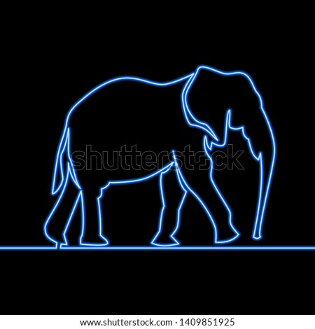 Single continuous line drawing elephant outline icon neon glow vector illustration concept