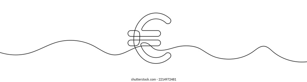 Single continuous line drawing of a euro currency. One continuous line of a euro currency sign. Vector illustration.