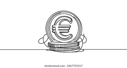 Single continuous line drawing of a euro currency. One continuous line of a euro currency sign. Vector illustration