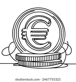 Dibujo de una sola línea continua de una moneda del euro. Una línea continua de un signo de moneda euro. Ilustración vectorial