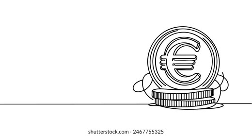 Single continuous line drawing of a euro currency. One continuous line of a euro currency sign. Vector illustration