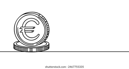 Single continuous line drawing of a euro currency. One continuous line of a euro currency sign. Vector illustration