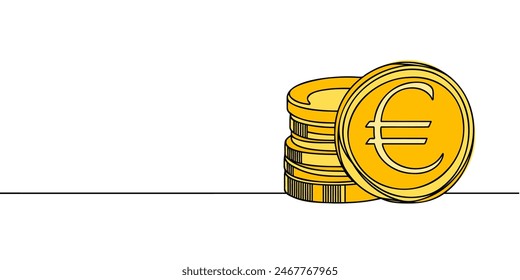 Dibujo de una sola línea continua de una moneda del euro. Una línea continua de un signo de moneda euro. Ilustración vectorial