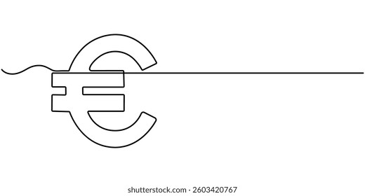 Single continuous line drawing of a euro currency. One continuous line of a euro currency sign. Vector illustration, Euro symbol in speech bubble.
