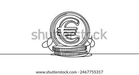 Single continuous line drawing of a euro currency. One continuous line of a euro currency sign. Vector illustration