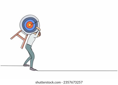 Einzelne kontinuierliche Zeichnung ermüdete Geschäftsmann mit schwerem Ziel auf dem Rücken. Harte Arbeit erfüllt die unternehmerische Mission. Deprimiert, um ein höheres Ziel zu gewinnen. Eine Zeile Grafik-Design, Vektorgrafik-Illustration