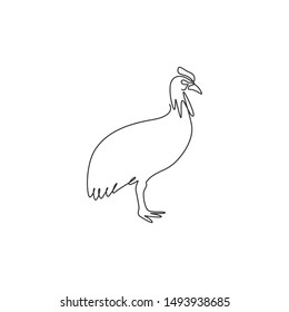 Single continuous line drawing of exotic cassowary for company logo identity. Big flightless avian mascot concept for bird museum icon. Modern one line draw design graphic vector illustration