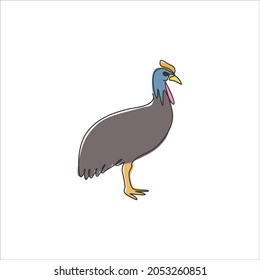 Single continuous line drawing of exotic cassowary for company logo identity. Big flightless avian mascot concept for bird museum icon. Modern one line draw design graphic vector illustration
