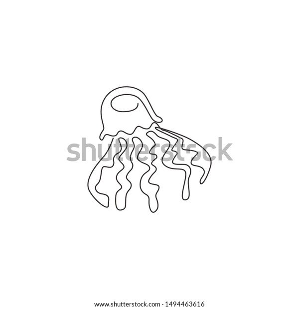 Single Continuous Line Drawing Exotic Jellyfish Stock Vector Royalty Free