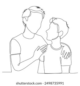 Single continuous line drawing of father and his son.