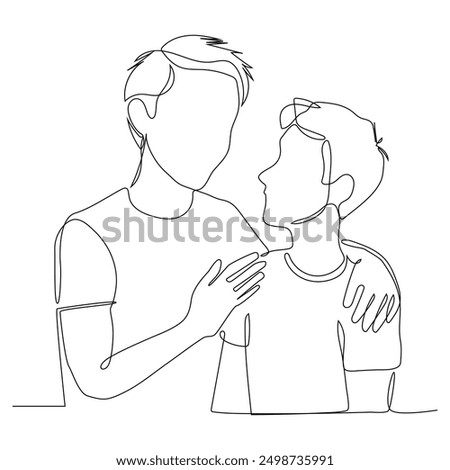 Single continuous line drawing of father and his son.