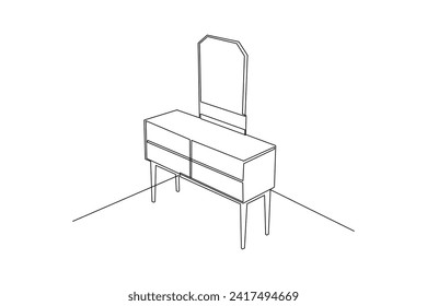 Single continuous line drawing of Favorite table for women with mirror. Living room couch home appliance concept. Modern one line draw design graphic vector illustration