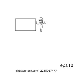 Single continuous line drawing female teacher is teaching, half of her body is out of laptop screen and beside her is pile of book. internet class. One line draw graphic design vector illustration