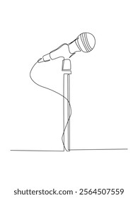 Single continuous line drawing female hand with microphone, Dynamic one line draw graphic design vector illustration.