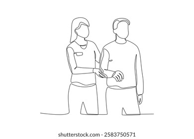 Single continuous line drawing of A female nurse is helping the elderly to do therapy. Medical health care service workers concept one line draw design vector graphic illustration
