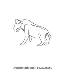 Single continuous line drawing of ferocious hyena for company logo identity. Carnivore animal mascot concept for safari park icon. Modern one line draw design vector graphic illustration