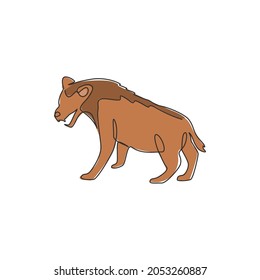 Single continuous line drawing of ferocious hyena for company logo identity. Carnivore animal mascot concept for safari park icon. Modern one line draw design vector graphic illustration