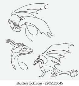 Single continuous line drawing of fictional monsters dragon for chinese traditional logo identity. Magical legend creature mascot concept for martial art association. One line draw design illustration