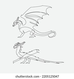 Single continuous line drawing of fictional monsters dragon for chinese traditional logo identity. Magical legend creature mascot concept for martial art association. One line draw design illustration