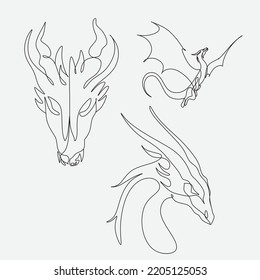 Single continuous line drawing of fictional monsters dragon for chinese traditional logo identity. Magical legend creature mascot concept for martial art association. One line draw design illustration