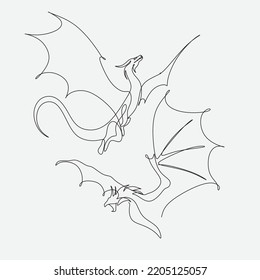 Single continuous line drawing of fictional monsters dragon for chinese traditional logo identity. Magical legend creature mascot concept for martial art association. One line draw design illustration