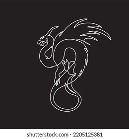 Single continuous line drawing of fictional monsters dragon for chinese traditional logo identity. Design for tattoo, astrology, stickers, tarot. Vector illustration isolated on white