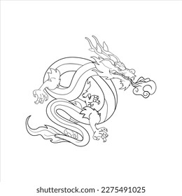 Single continuous line drawing of fictional monsters dragon for chinese traditional logo identity. Magical legend creature mascot concept for martial art association. One line draw design illustration