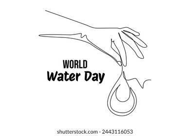 Single continuous line drawing Fingers holds paper drop. World water day banner concept. Ecology and world water day minimalist concept. Dynamic one line draw graphic design vector illustration