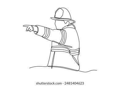 Single continuous line drawing of a fire chief gives directions to his subordinates. Professional work job occupation. Minimalism concept one line draw graphic design vector illustration