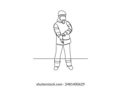 Single continuous line drawing of a firefighter uses gloves before working. Professional work job occupation. Minimalism concept one line draw graphic design vector illustration