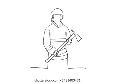 Single continuous line drawing of firefighters use axes to help with their work. Professional work job occupation. Minimalism concept one line draw graphic design vector illustration