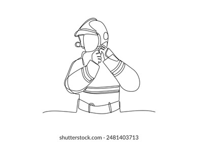 Single continuous line drawing of firefighters use helmets as a procedure in rescue missions. Professional work job occupation. Minimalism concept one line draw graphic design vector illustration