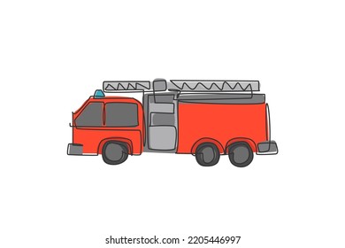 Dibujo de una sola línea continua del salvador de emergencia de un camión de bomberos para bomberos. El concepto de minimalismo aislado del vehículo de motor de fuego. Dibujo de línea dinámica gráfico ilustración de vector ilustración de fondo blanco