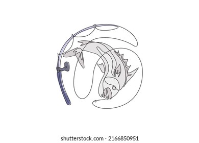 Single continuous line drawing of fishing bait logo symbol icon tournament and competition. Fisherman hobby holiday concept. Trendy one line draw design vector graphic illustration