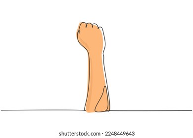 Single continuous line drawing fist or resistance hand symbol. Zero hand count. Learn to count numbers. Concept of education. Nonverbal signs. Dynamic one line draw graphic design vector illustration