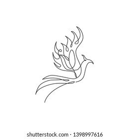 Single continuous line drawing of flame phoenix bird for corporate logo identity. Company icon concept from fauna shape. Modern one line draw vector graphic design illustration